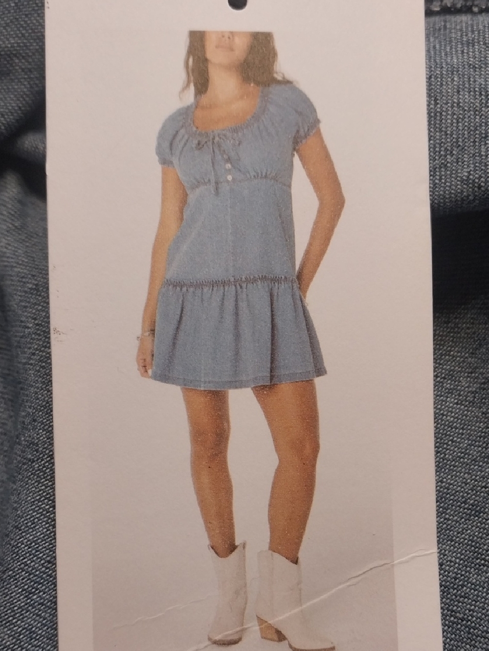 Celebrity‎ Pink NWT Scoop Neck Drop Waist Denim Dress Size X-Large Vtg Med Blue